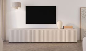TV-Unterschrank | Kaschmir | 6 Drehtüren | 6 Fächer | 210 x 40 x 42 cm | Push-to-open Funktion | TV-Möbel | für Wohnzimmer | Lamellen Design