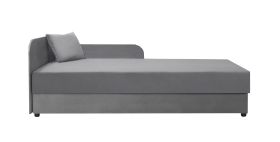 Neutrales Tagesbett / Gästebett Lobatos 27, Farbe: Grau, inkl. Kissen, Kopfteil links, Stauraum, Sofa-Bett, Liegefläche: 90 x 195 cm, bequeme Polsterung