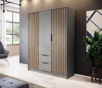 Eleganter Kleiderschrank Leeds 21, Farbe: Grau - Abmessungen: 200 x 155 x 51 cm (H x B x T)