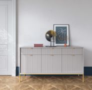 Kommode mit drei Schubladen Worthing 53, Farbe: Grau / Gold - Abmessungen: 83 x 154 x 39 cm (H x B x T)