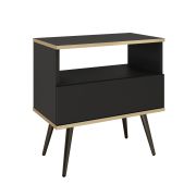 Nachtkommode / Nachtkästchen mit Push-to-open Funktion Horsham 77, Farbe: Schwarz, eine Schublade, ein Ablagefach, Beine: Schwarz, Maße: 59 x 54 x 39 cm