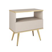Modere Nachtkommode mit einer Schublade Horsham 76, Farbe: Beige, ein Ablagefach, ABS-Kantenschutz, Maße: 59 x 54 x 39 cm, Push-to-open Funktion, für Schlafzimmer