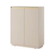 Kommode / Highboard mit Soft-Close-Funktion Finghall 08, Farbe: Beige, Front gerillt, hängend montierbar, ABS-Kantenschutz, Maße: 127 x 103,5 x 39 cm