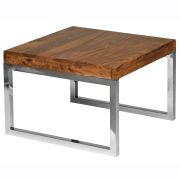 Echtholz Beistelltisch / Couchtisch Apolo 183, Farbe: Sheesham / Chrome - Abmessungen: 40 x 60 x 60 cm (H x B x T), Handgefertigt aus Sheesham Massivholz