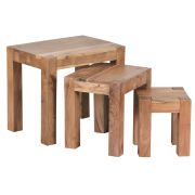 Solides Beistelltisch 3er Set aus Akazie Massivholz, Farbe: Akazie - Abmessungen: 45 x 36 x 50 cm (H x B x T), gefertigt in Handarbeit