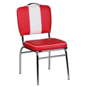 Essstuhl im 50er Jahre Look, Farbe: Rot / Weiß / Chrome, Integrierter Griff an der Rückenlehne