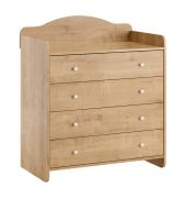 Babyzimmer Kommode mit Wickelaufsatz | Farbe: Eiche | Wickelkommode | 4 Schubladen | Maße: 90 x 77 x 105 cm | Soft-Close-Funktion | Kinderzimmer