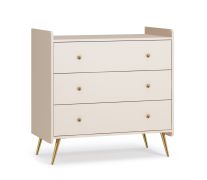 Babyzimmer Kommode | drei Schubladen | Farbe: Beige | Kinderzimmer | Griffe & Beine: Gold | Soft-Close | Maße: 90 x 50 x 90 cm | runde Griffe