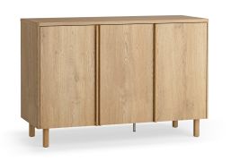 Kommode | 3 Drehtüren | Farbe: Eiche | 6 Fächer | Soft-Close Funktion | verstellbare Einlegeböden | 123 x 46 x 83 cm | Eichenholzbeine | Sideboard
