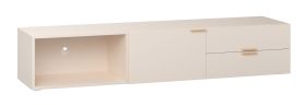 TV-Unterschrank | Farbe: Beige | zwei Schubladen | Griffe: Eiche | 1 Kabeldurchführung | Maße: 187 x 42 x 36 cm | zwei Fächer | Soft-Close-Funktion