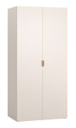 Drehtürenschrank / Kleiderschrank | Farbe: Beige | Griffe: Eiche | 1 Kleiderstange | 7 Fächer | inkl. LED-Beleuchtung mit Sensor | Soft-Close-Funktion