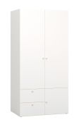 Drehtürenschrank / Kleiderschrank Aenna 26, inkl. LED-Beleuchtung, Farbe: Weiß / Indigo, Maße: 202,5 x 100,5 x 60 cm, zwei Schubladen, sechs Fächer