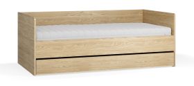 Tagesbett / Gästebett | Farbe: Eiche | inkl. Hublift Lattenrost | Liegefläche: 90 x 200 cm | Bettkasten für Bettwäsche | ABS-Kantenschutz