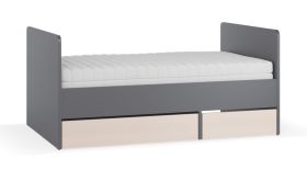 Jugendbett Vergrößerbar | 2 Schubladen | Kinderbett | Farbe: Eiche / Beige | Liegefläche: 90 x 160 - 200 cm | für Jugendzimmer | inkl. Lattenrost