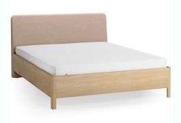 Doppelbett | 160 x 200 cm | Eiche massiv | Farbe: Eiche / Ecru | dezent abgerundete Form | inkl. Lattenrost | weich gepolsterte Kopfstütze