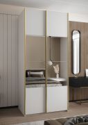 Kleiderschrank / Schiebetürenschrank | 6 Fächer | 245,5 x 110 x 64 cm | Spiegel | 2 Kleiderstangen | 2 Schiebetüren | Soft-Close | Farbe: Weiß