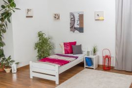 Einzelbett / Gästebett Kiefer massiv Vollholz weiß lackiert 84, inkl. Lattenrost - Abmessung 90 x 200 cm