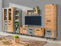 Wohnzimmer Komplett - Set A Atule, 6-teilig, Farbe: Eiche / Grau