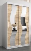 Schiebetürenschrank / Kleiderschrank Hacho 02 mit Spiegel, Farbe: Weiß matt / Eiche Sonoma - Abmessungen: 200 x 120 x 62 cm ( H x B x T)