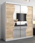 Schiebetürenschrank / Kleiderschrank Robinyera 04 mit Spiegel, Farbe: Weiß matt / Eiche Sonoma - Abmessungen: 200 x 180 x 62 cm ( H x B x T)