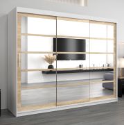 Schiebetürenschrank / Kleiderschrank Aizkorri 06B mit Spiegel, Farbe: Weiß matt / Eiche Sonoma - Abmessungen: 200 x 250 x 62 cm ( H x B x T)