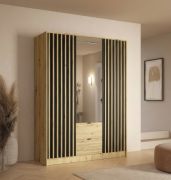 Kleiderschrank mit viel Stauraum | 10 Fächer | Metallgriffe | 1 Kleiderstange | 2 Schubladen | Lamellen | 150,8 x 54,5 x 200,5 cm | Eiche / Artisan | Iraklio 03