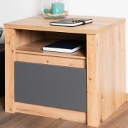 Kompakte Nachtkommode / Nachtkästchen Faleula 11, 1 Schublade, Eiche/Grau, Maße: 45 x 50 x 43 cm, mit ABS Katenschutz, offenes Fach, für Schlafzimmer
