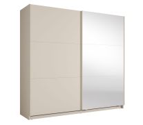 Kleiderschrank mit Spiegel | Kaschmir | 221 x 60 x 207 cm | 1 Kleiderstange | Metallgriffe | inkl. Beleuchtung | 6 Fächer | Soft-Close-System | Igoumenitsa 04