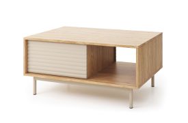 Couchtisch | ABS-Kantenschutz | Farbe: Eiche / Kaschmir | 2 Fächer | Tamino 05 | 46,8 x 60 x 100 cm | Tischbeine: Metall | 2 Kippschubladen