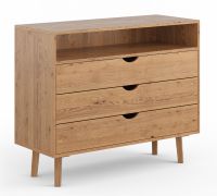 Kommode Minnu 03 naturbelassen aus massiver Wildeiche, 90 x 110 x 40 cm, 3 Schubladen mit Soft-Close-System, 1 offenes Fach, geöltes Holz, stilvoll
