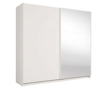 Schiebetürenschrank mit Spiegel | 221 x 60 x 207 cm | 1 Kleiderstange | inkl. Beleuchtung | 6 Fächer | Weiß | Metallgriffe | Soft-Close-System | Igoumenitsa 02