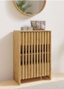 Kommode | Lamellen Front | Farbe: Eiche Artisan | 2 Drehtüren | offene Kommode | 4 Fächer | Maße: 60 x 34 x 87 cm | für den Vorraum oder Wohnzimmer