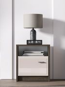 Nachtkommode / Nachttisch Mackenzie 08 | Farbe: Eiche Dunin / Kaschmir Hochglanz | Griffe: Metall | 1 Tür | Maße: 92 x 40 x 78 cm | Soft-Close | ABS-Kanten