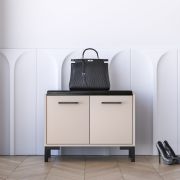 Sitzbank mit Stauraum / Schuhschrank Creola 03 | Farbe: Kaschmir | Maße: 70 x 34 x 54 cm | Griffe: Kunststoff | 2 Türen | Sitzfläche aus schwarzen Samt