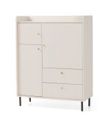 Kommode | 2 Schubladen | Farbe: Beige mit Holzstruktur | 3 Holzeinlegeböden | Maße: 103,5 x 42 x 133 cm | 3 Türen | Beine & Griffe: Metall | 6 Fächer