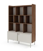 Regal | Farbe: Kaschmir / Alba-Walnuss | Bücherregal | 1 Drehtür | 1 Schublade | 10 Fächer | 113 x 42 x 160 cm | Push-to-open Funktion