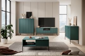 Wohnzimmer Komplett - Set A Worthing, 4-teilig, Farbe: Grün / Schwarz / Gold