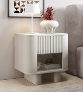 Nachtkommode | Kaschmir | 1 Schublade | 1 Fach | 50 x 40 x 50 cm | Push-to-open Funktion | Nachtkästchen| Lamellen Design | auf Beinen oder hängend | für Schlafzimmer