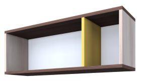 Hängeregal / Wandregal Kerema 12, Farbe: Nuss / Ulme / Gelb - Abmessungen: 35 x 100 x 25 cm (H x B x T)