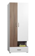 Drehtürenschrank / Kleiderschrank Bulolo 21, Farbe: Weiß / Nuss - Abmessungen: 198 x 80 x 50 cm (H x B x T)