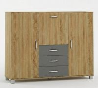 Kommode Ciomas 04, Farbe: Sonoma Eiche / Grau - Abmessungen: 104 x 135 x 40 cm (H x B x T)