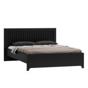 Edles Einzelbett in Schwarz, Gästebett mit Liegefläche 140 x 200 cm, Kopfteil mit Lamellen, inklusive Lattenrost, ABS-Kanten, Metallbeine