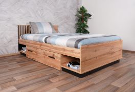 Einzelbett mit Schublade Trevalli 20, Farbe: Eiche / Schwarz - Liegefläche: 120 x 200 cm (B x L)