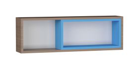 Jugendzimmer - Hängeregal / Wandregal Michael 04, Farbe: Eiche Braun / Grau / Blau - 32 x 100 x 19 cm (H x B x T)