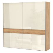 Schiebetürenschrank / Kleiderschrank Gataivai 05, Farbe: Beige Hochglanz / Walnuss - 224 x 230 x 65 cm (H x B x T)