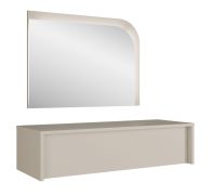 Schminktisch hängend | 1 Schublade | Push-to-open System | Spiegel mit LED-Beleuchtung | Wandmontage | Beige-Kaschmir | Himara 02