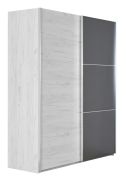 Schiebetürenschrank / Kleiderschrank Sabadell 24, Farbe: Eiche weiß / Anthrazit - Abmessungen: 222 x 179 x 64 cm (H x B x T)