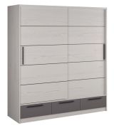 Schiebetürenschrank / Kleiderschrank Sidonia 08, Farbe: Eiche weiß / Anthrazit - Abmessungen: 220 x 149 x 62 cm (H x B x T)