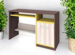 Schreibtisch Kerema 18, Farbe: Nuss / Ulme / Gelb - Abmessungen: 76 x 120 x 55 cm (H x B x T)