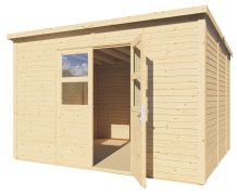 Flachdach-Gartenhaus aus Holz inkl. Fußboden, Natur, Elementgartenhaus, 3,37 x 2,90 Meter, Doppeltür mit Sicherheitsglas